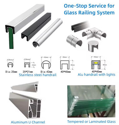 Balustrada de vidro Lamel U Channel Instalação montada em cima com vidro laminado