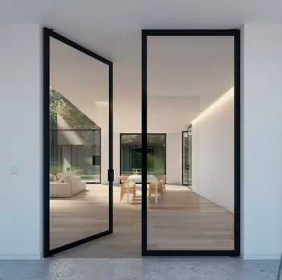 Porta balançante de alumínio de quadro fino laminada Porta balançante de alumínio de vidro temperado