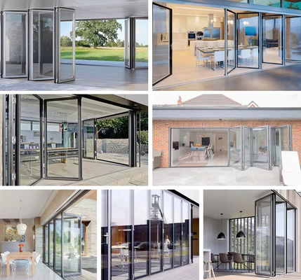 Eficiência energética Porta dobrável de alumínio Porta dobrável de vidro de perfil grosso