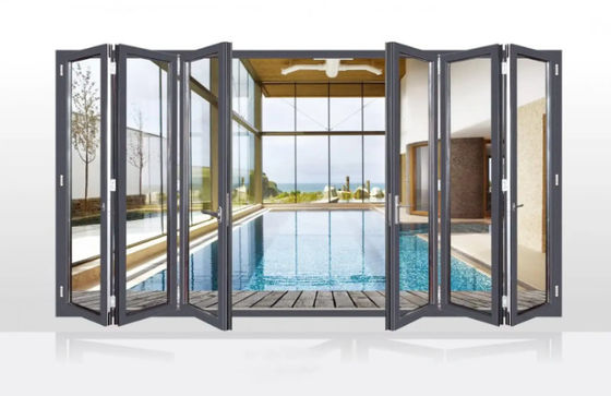 Portas duplas de alumínio preto resistentes a tufões com perfil grosso