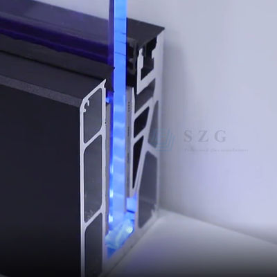 12mm Escalinha Balcão de vidro sem enquadramento Barranco U Canal Com Luz LED
