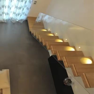 Villa Design Escada Flutuante Invisível Stringer de Aço Com Barranco de Vidro de Trecho de Madeira