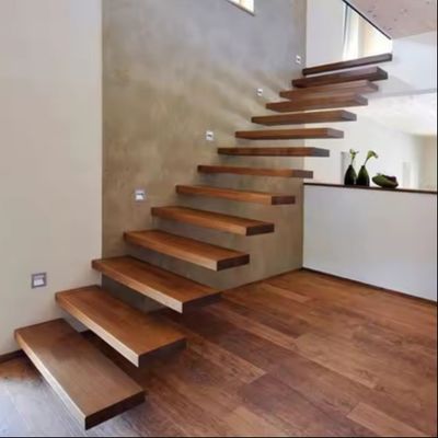 Villa Design Escada Flutuante Invisível Stringer de Aço Com Barranco de Vidro de Trecho de Madeira