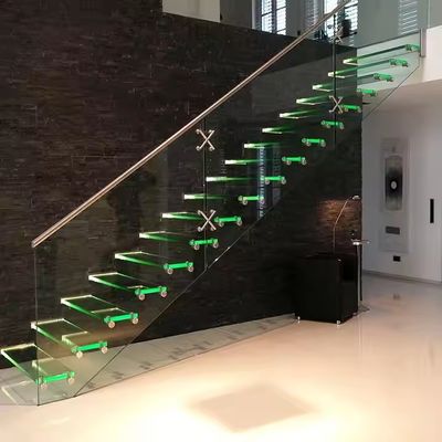 Escalões de vidro flutuante de 12 mm de espessura com piso de 900-2000 mm x 250-350 mm x 150-200 mm em cinza claro ou cor personalizada
