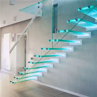 Escalões de vidro flutuante de 12 mm de espessura com piso de 900-2000 mm x 250-350 mm x 150-200 mm em cinza claro ou cor personalizada