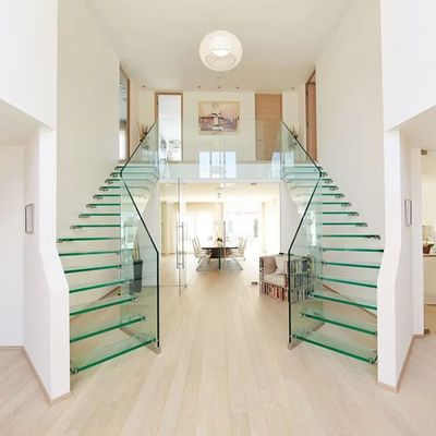 Escalões de vidro flutuante de 12 mm de espessura com piso de 900-2000 mm x 250-350 mm x 150-200 mm em cinza claro ou cor personalizada