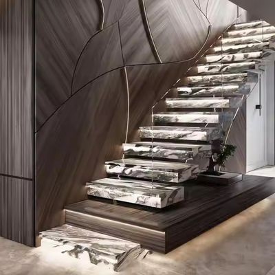 Escalinha flutuante reta de mármore natural personalizada para espaços residenciais ou comerciais