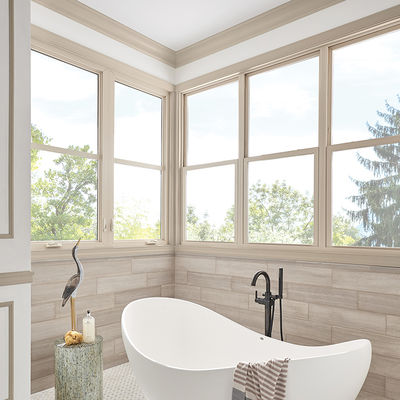 Janela giratória de alumínio com 10 anos de garantia e vidro duplo