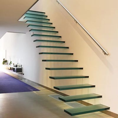 Escalões de vidro flutuante de 12 mm de espessura com piso de 900-2000 mm x 250-350 mm x 150-200 mm em cinza claro ou cor personalizada