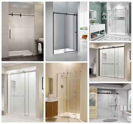 Cabine de casa de banho moderna com moldura dourada, acessórios de hardware personalizáveis e porta de vidro temperado com puxador